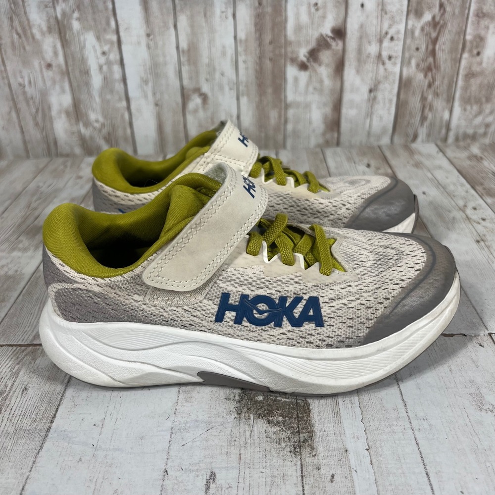 Hoka Rincon 4 Little Kids Size 13 Oatmeal Grey Lime Green Running Shoes 1168875